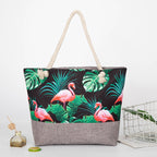 large capacity hemp rope linen ink printing shopping bag beach bag red-crowned crane shoulder seaside handbag women hobo - SJB-DIAMOND ELITES