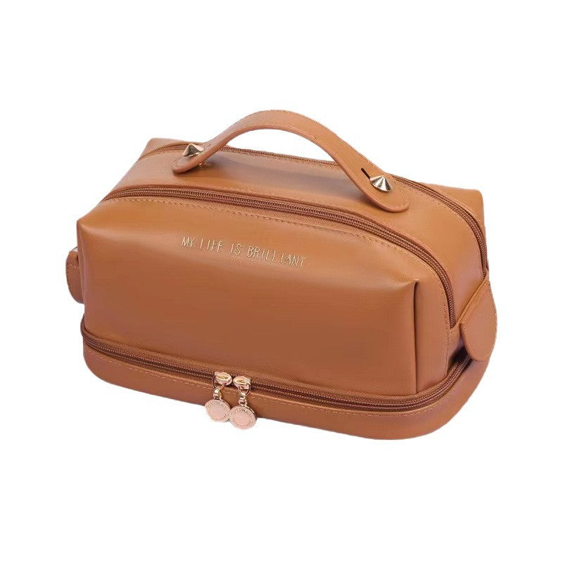 Double layer double zipper makeup bag for women,Large capacity women's cosmetic bag, PU leather toilet bag, cosmetic storage bag, makeup bag organizer, - SJB-DIAMOND ELITES