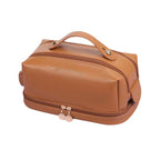 Double layer double zipper makeup bag for women,Large capacity women's cosmetic bag, PU leather toilet bag, cosmetic storage bag, makeup bag organizer, - SJB-DIAMOND ELITES
