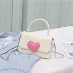 Cute contrasting peach heart tote bag, pink love handbag, simple and versatile small square bag, fashionable shoulder crossbody bag - SJB-DIAMOND ELITES