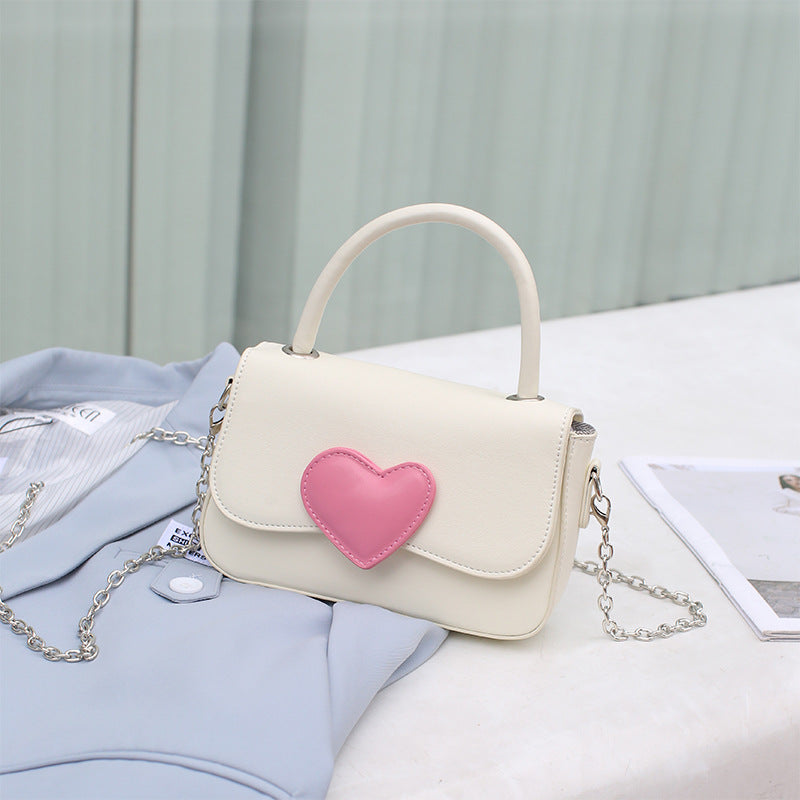 Cute contrasting peach heart tote bag, pink love handbag, simple and versatile small square bag, fashionable shoulder crossbody bag - SJB-DIAMOND ELITES