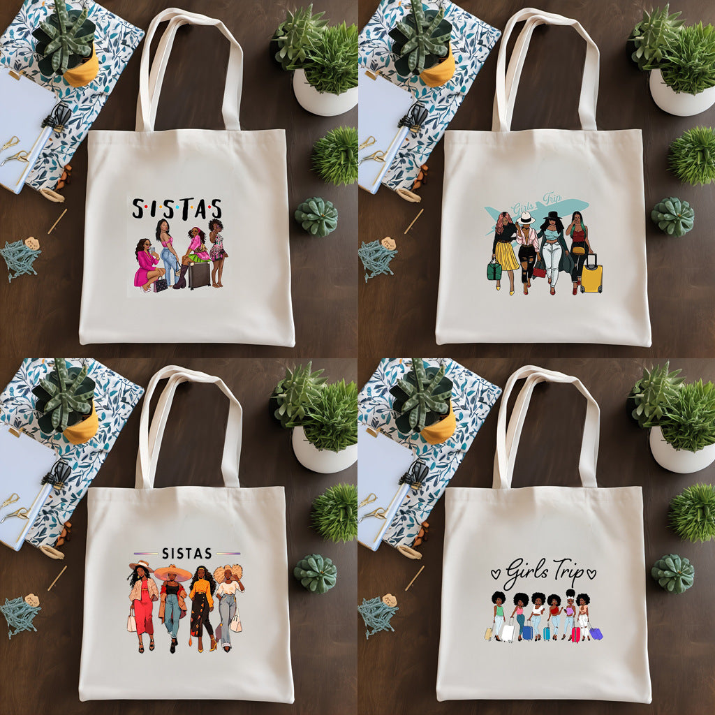 Canvas printed shoulder bag, fashionable and lightweight shopping bag, large-capacity cotton bag 2pcs hobo. - SJB-DIAMOND ELITES