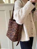Suede vintage leopard print bucket bag, versatile shoulder crossbody women tote bag, hobo shoulder bag for women - SJB-DIAMOND ELITES