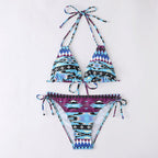 Multi-color printed neck strap halter sexy split bikini swimsuit