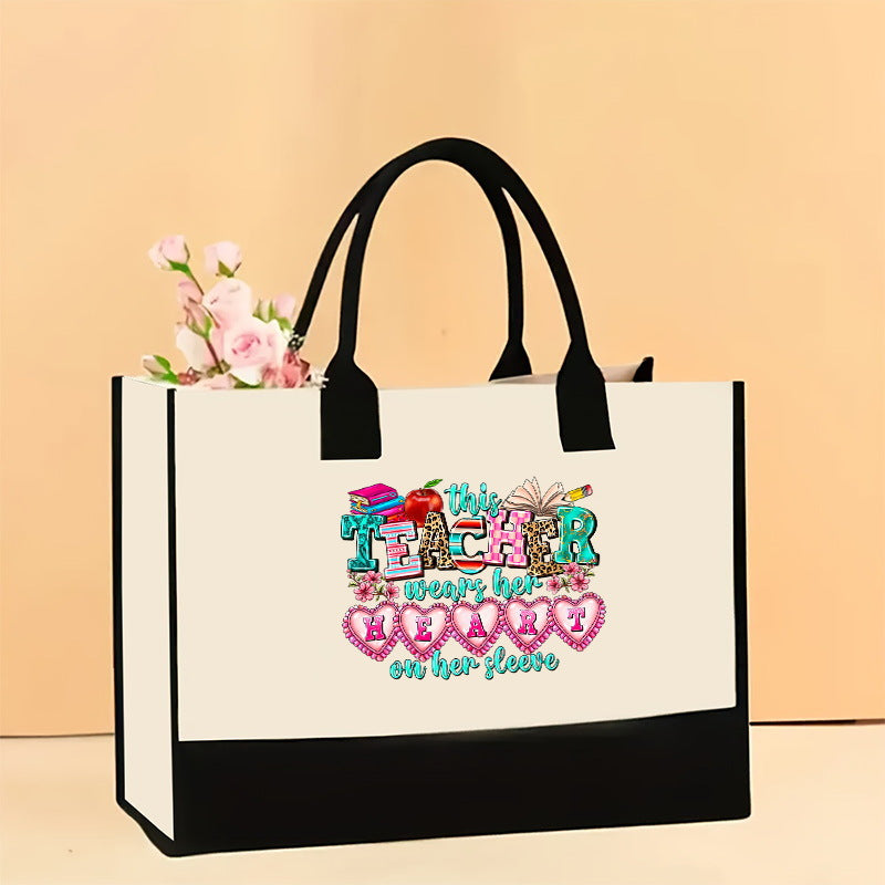 Canvas tote bag, large capacity printed tote bag women's, fashionable waterproof portable shopping bag - SJB-DIAMOND ELITES