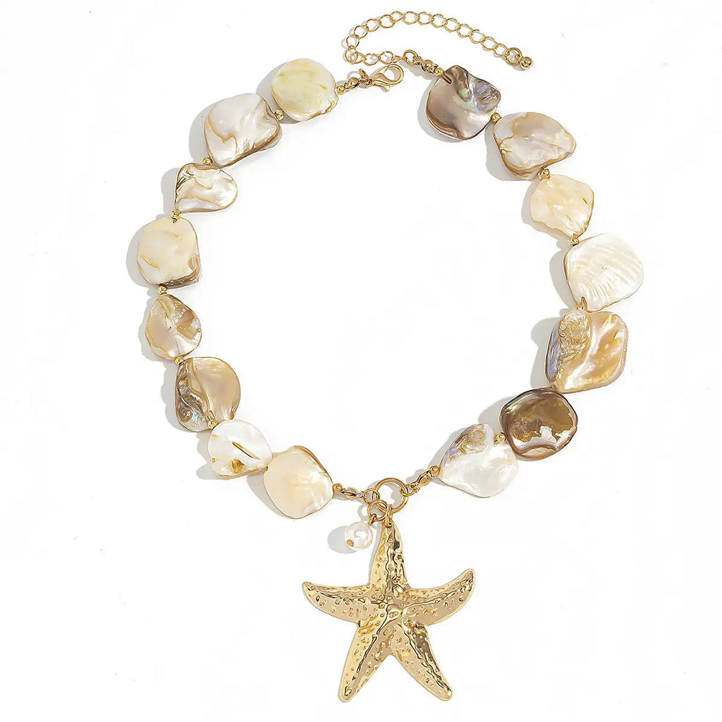 Classic Conch Pendant Necklace For Women Bohemian Starfish Beaded Choker Necklace Summer Beach Neck Fashion Jewelry