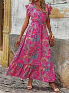Summer seaside vacation fashion floral print sleeveless dress