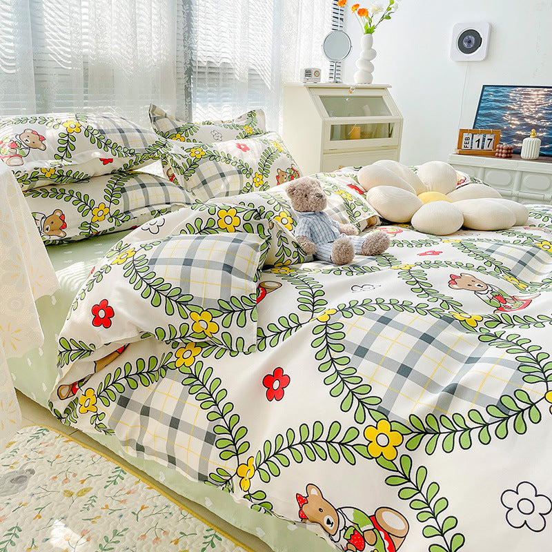 Four-piece Set Sanding Skin Bed Sheet Quilt Cover Pi-Mart