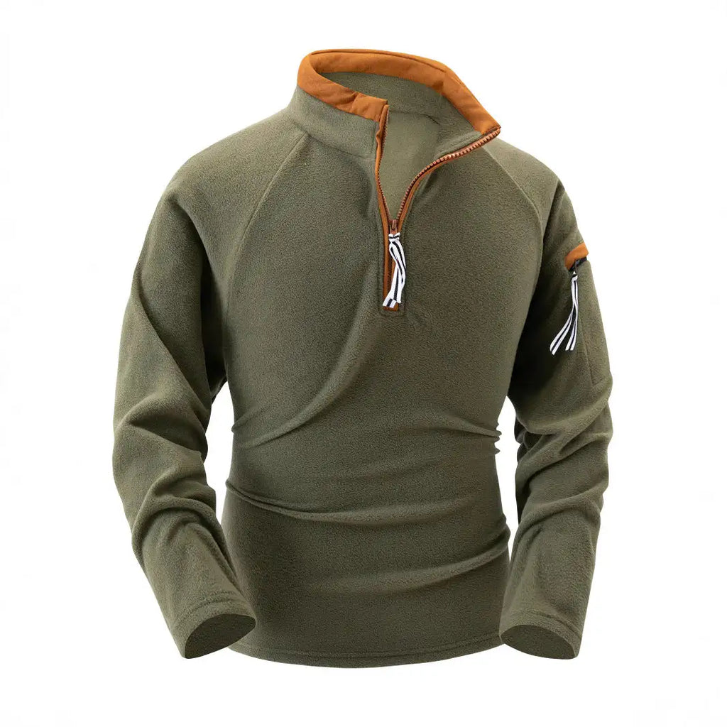 Stand Collar Half Zip Long Sleeve Tactical Arm Zipper Sweater