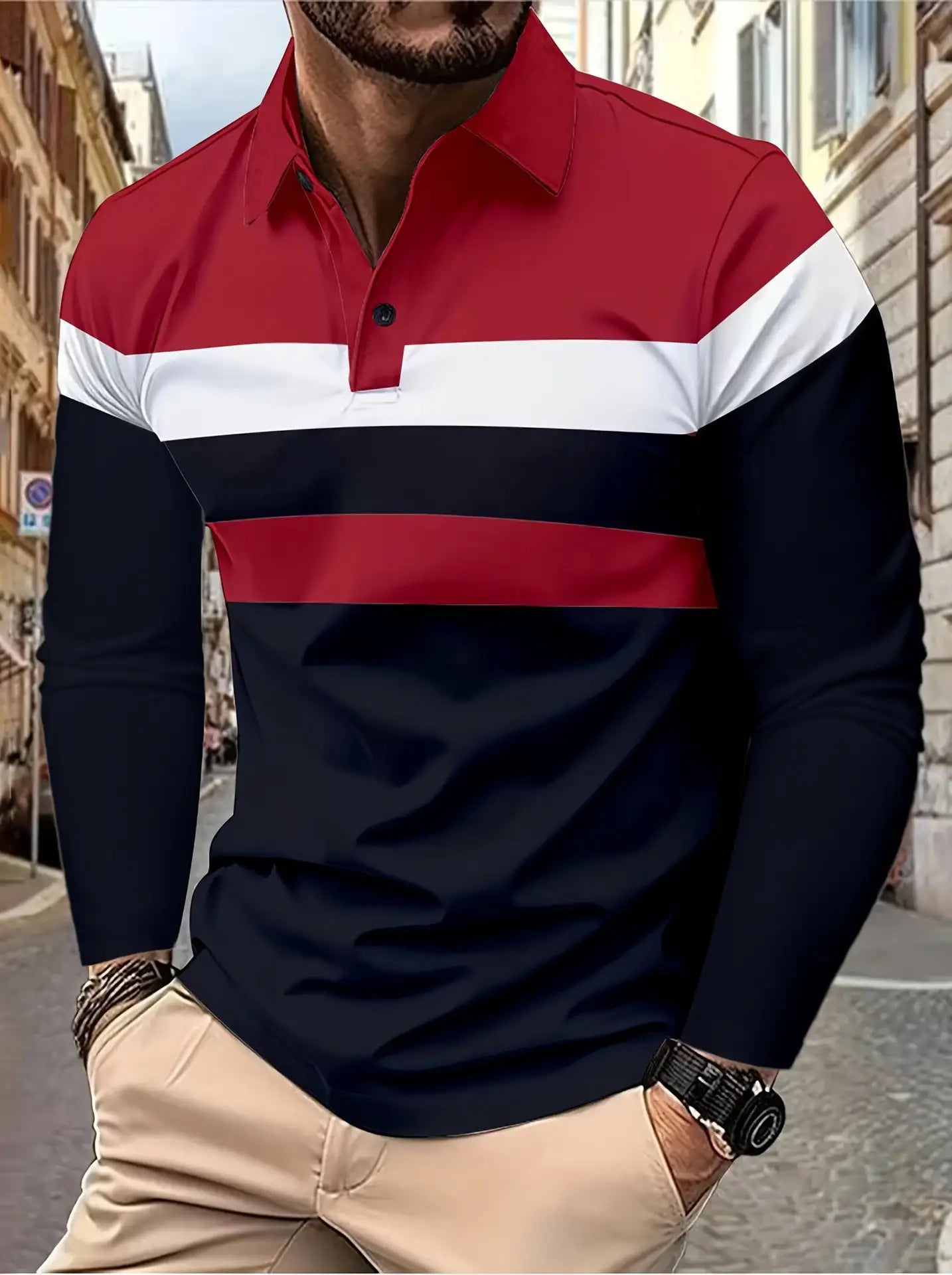 Men's Button Casual Slim Lapel 3D Printed Long Sleeve