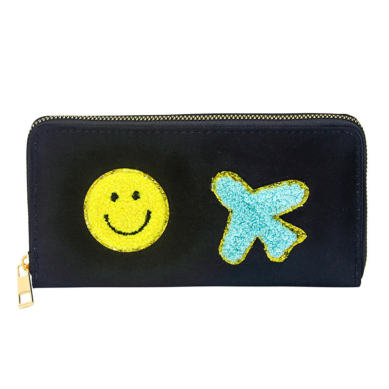 Women's alphabet embroidered wallet, long coin purse, nylon zipper ticket holder, multi-function card bag - SJB-DIAMOND ELITES