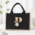 Cotton and linen canvas tote bag, printed letter tote bag, portable light handbag, gift shopping bag - SJB-DIAMOND ELITES