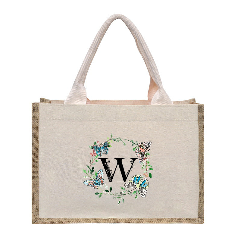 Cotton and linen canvas tote bag, printed letter tote bag, portable light handbag, gift shopping bag - SJB-DIAMOND ELITES