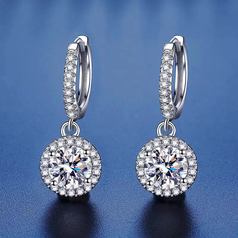 Diamond S925 Sterling Silver Round Bag Earrings