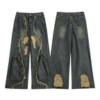High Street Re-niche Deconstruction Tassel Hole Denim Men's Pants Lootquake LLC