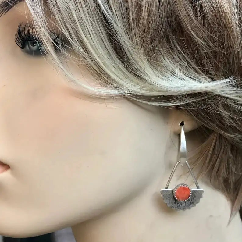 Retro Simple South Red Geometric Scallop Earrings Lootquake LLC
