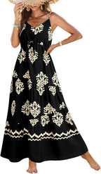 Summer Dress Casual Women's Bohemian Sleeveless Print Long Layered Long Dress Beach Dress