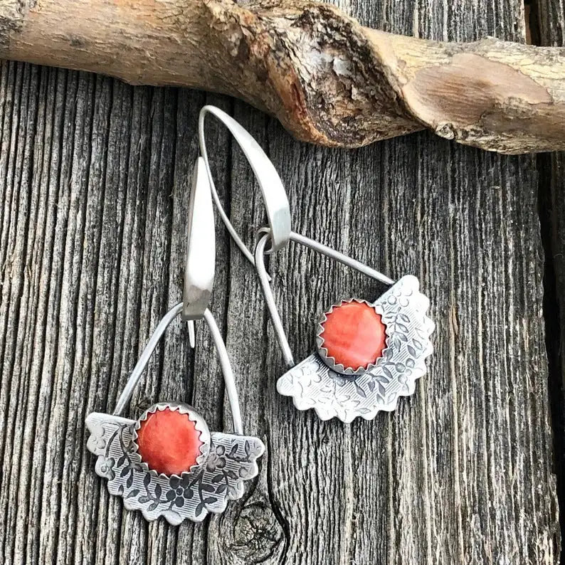 Retro Simple South Red Geometric Scallop Earrings Lootquake LLC