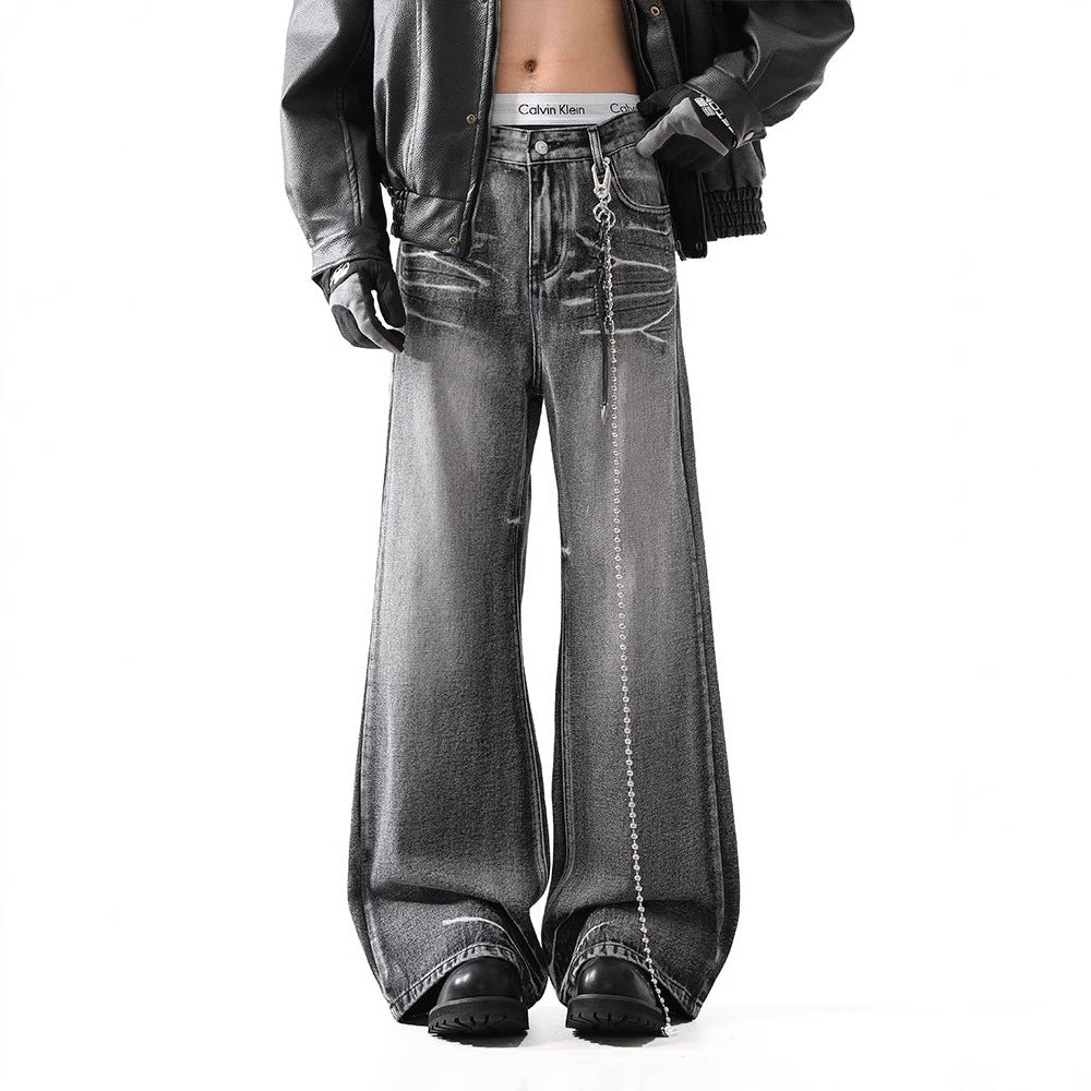Loose Micro-flared Washed Distressed Lightning Jeans Lootquake LLC