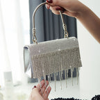 GlitteringTassel Rhinestone Small Square Bag Evening Dinner Bag Party Bag Metal Tote Bag Cosmetic Bag - SJB-DIAMOND ELITES