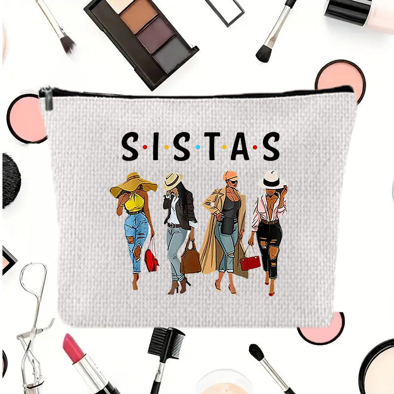 Linen printed cosmetic bag, cosmetic lipstick storage bag, small simple zipper evening clutch bag, - SJB-DIAMOND ELITES