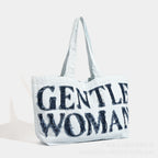 Large capacity shoulder canvas bag, retro denim tote bag big, handheld letter sticker cloth bag, tote bag large - SJB-DIAMOND ELITES
