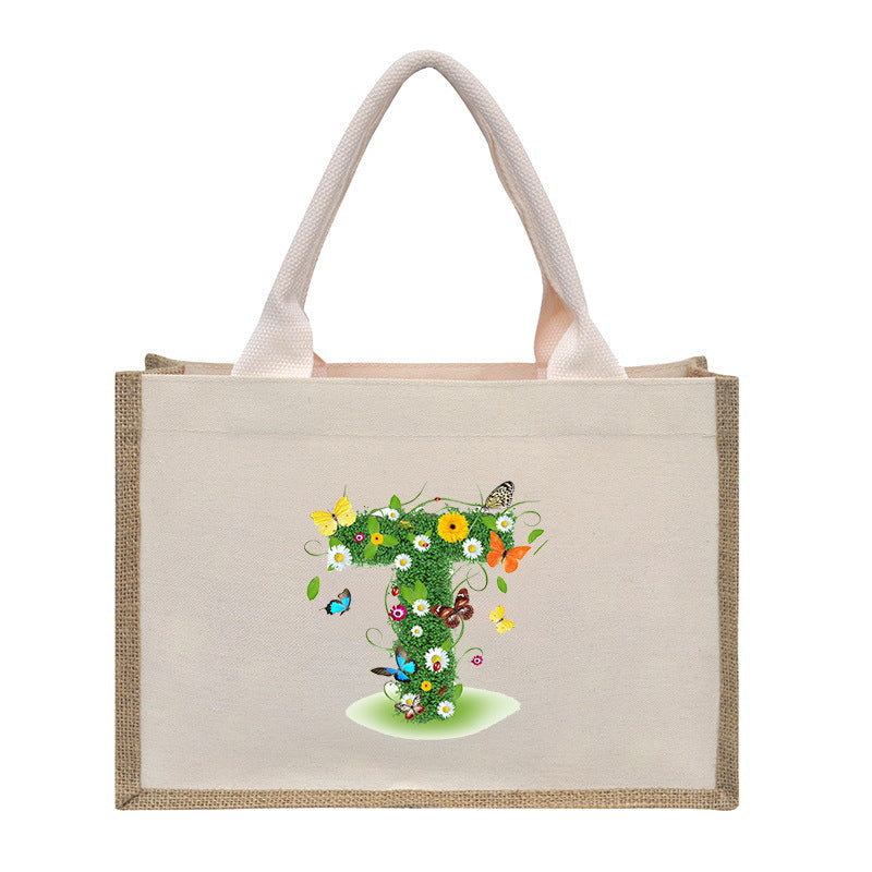 Cotton and linen canvas tote bag, printed letter tote bag, portable light handbag, gift shopping bag - SJB-DIAMOND ELITES