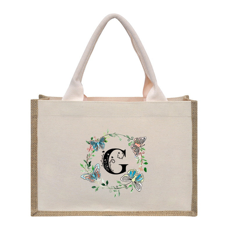 Cotton and linen canvas tote bag, printed letter tote bag, portable light handbag, gift shopping bag - SJB-DIAMOND ELITES