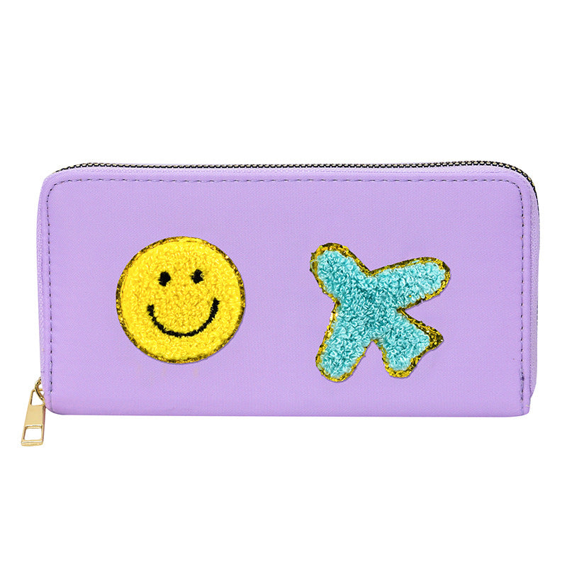 Women's alphabet embroidered wallet, long coin purse, nylon zipper ticket holder, multi-function card bag - SJB-DIAMOND ELITES