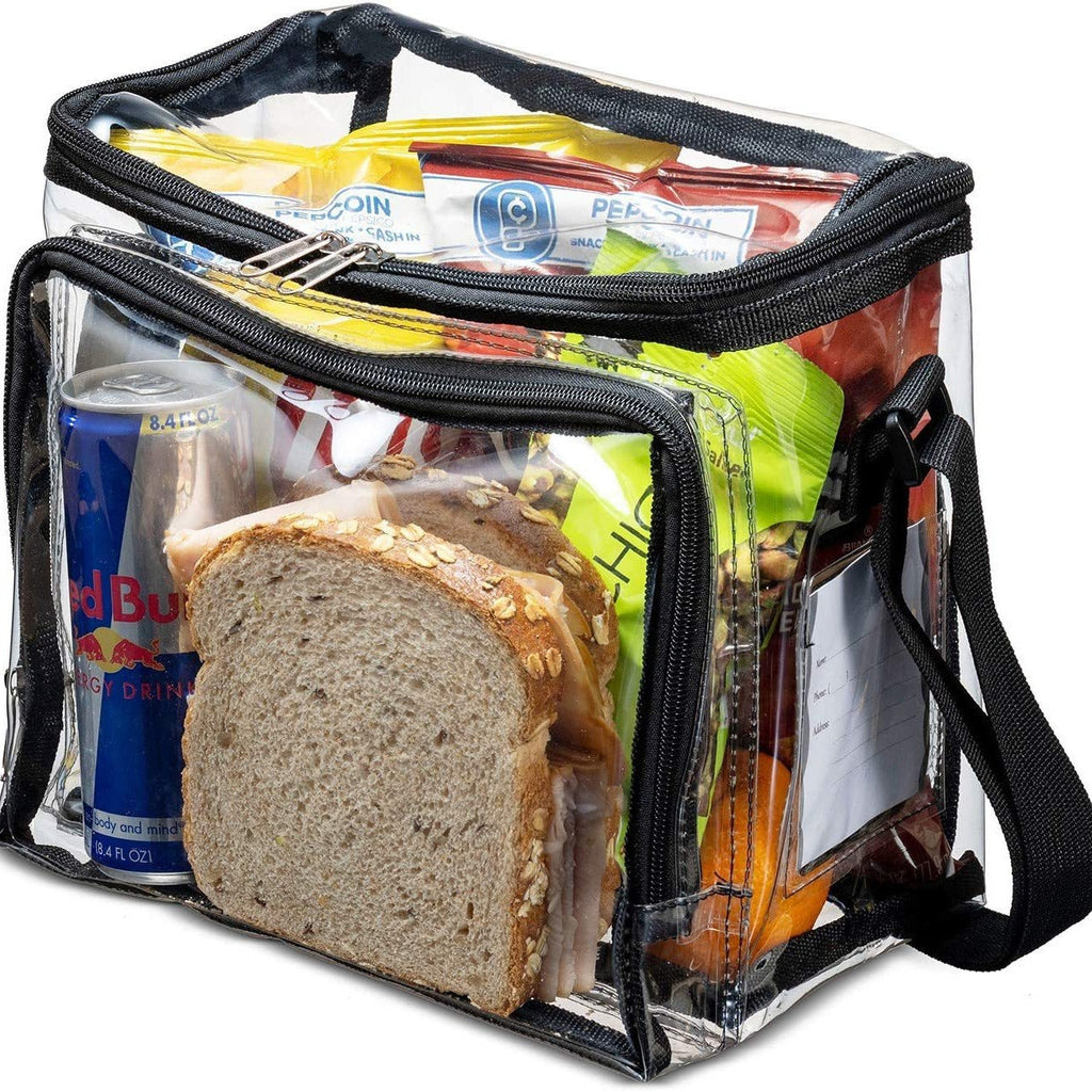 PVC clear lunch bag, adjustable strap front storage compartment mesh pocket, outdoor lunch bag with compartments - SJB-DIAMOND ELITES