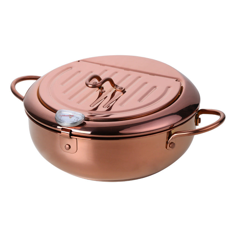 Stainless Steel Deep Frying Pan Color Band Oil Thermometer Double-layer Double Bottom Pi-Mart