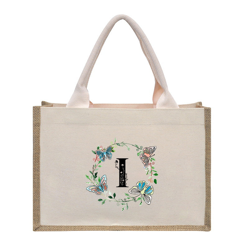 Cotton and linen canvas tote bag, printed letter tote bag, portable light handbag, gift shopping bag - SJB-DIAMOND ELITES