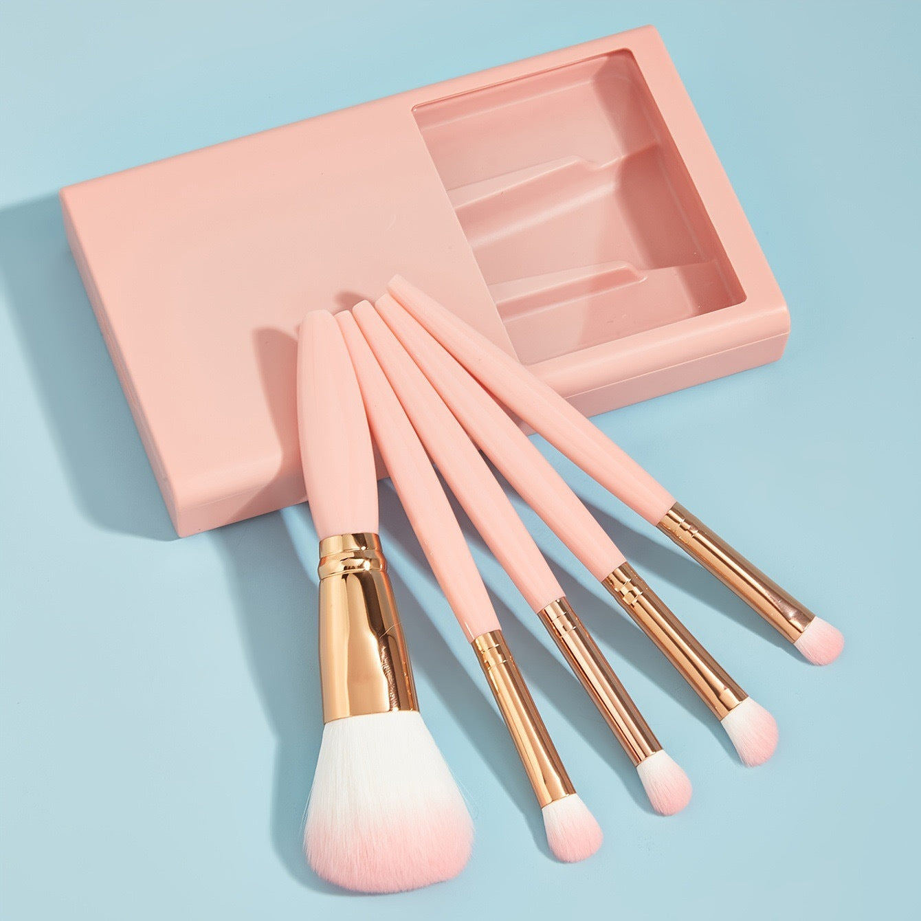 5 PCs Makeup Brushes With Mirror Travel Set Pi-Mart
