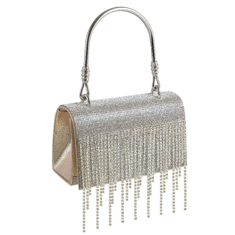 GlitteringTassel Rhinestone Small Square Bag Evening Dinner Bag Party Bag Metal Tote Bag Cosmetic Bag - SJB-DIAMOND ELITES