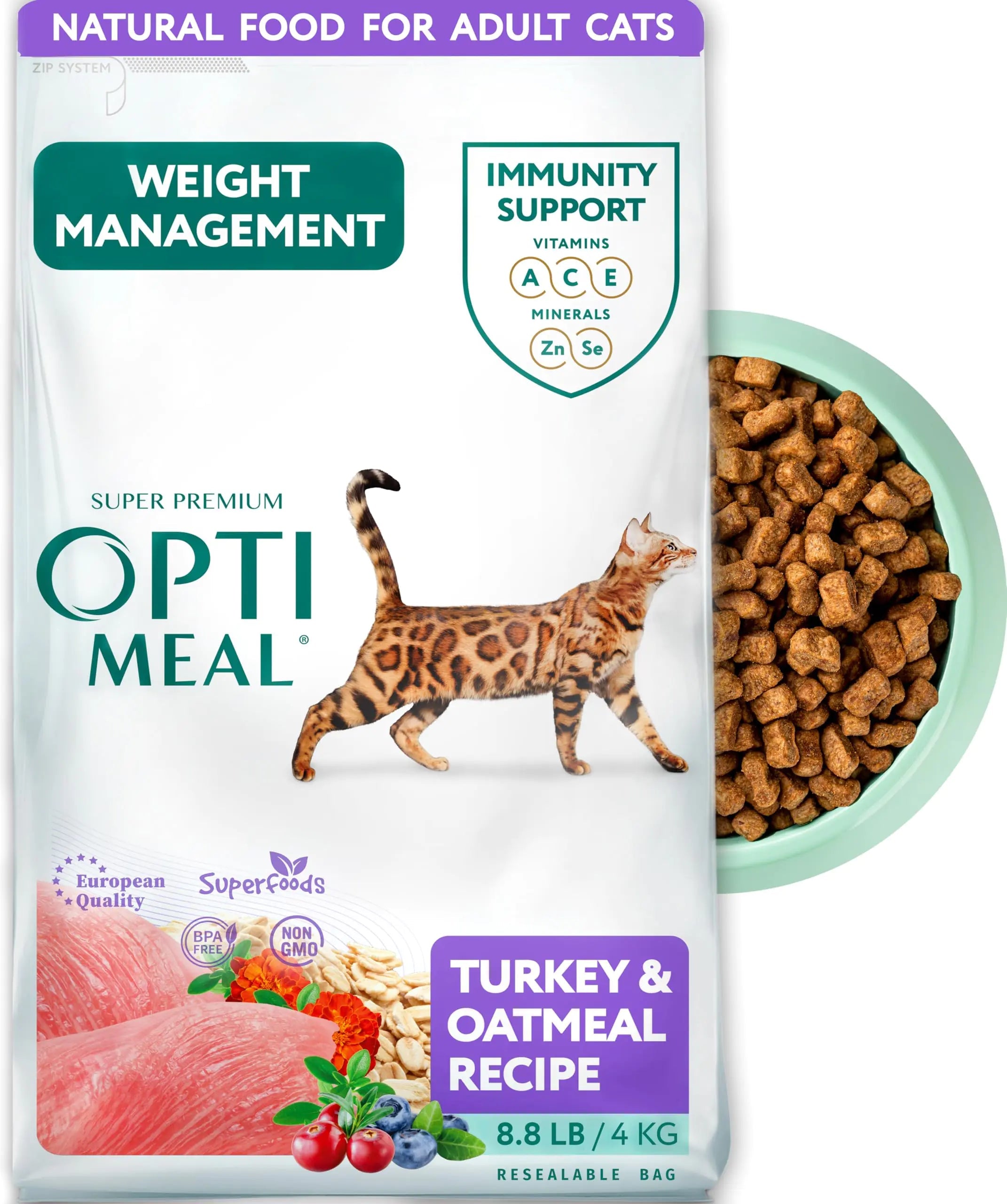 OPtimeal Weight Control Cat Food - Proudly Ukrainian - Cat Food Dry Recipe with Metabolism Support for Healthy Digestion Tasty Dry Cat Food for Adult Cats (8.8 lbs Turkey & Oatmeal) Lootquake LLC