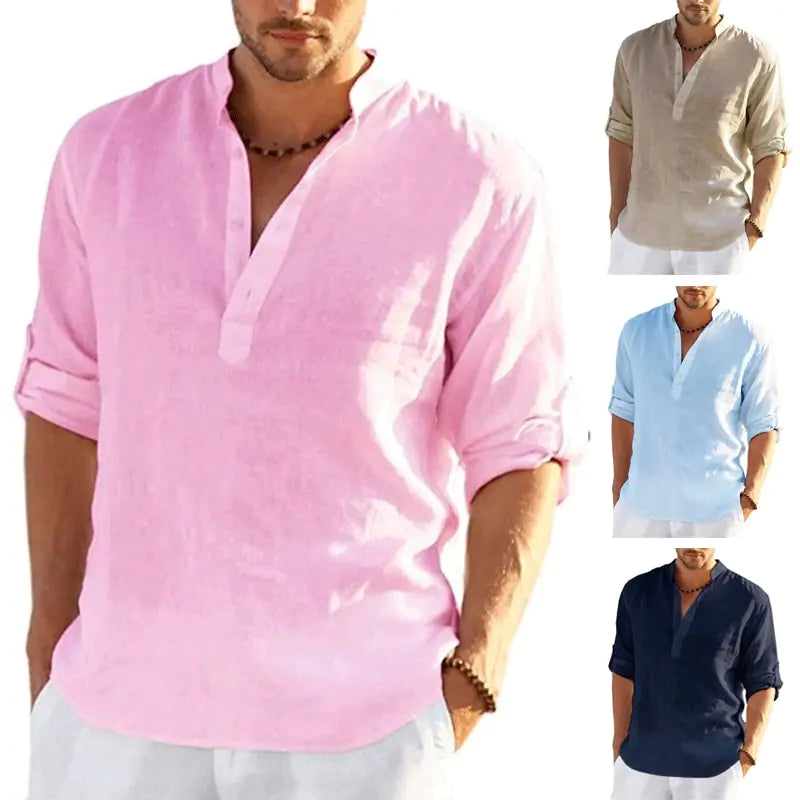 Men's Linen Long Sleeve Shirt Pi-Mart