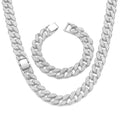 Cuban Link Chain Men Necklace Bracelet Jewelry Set Silver Fake Diamond Iced Out Bling Thick Necklaces Women Chains (Silver-14mm20inch) Lootquake LLC