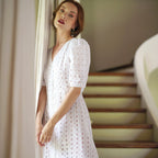 OLYMPIA Embroidered Cotton Dress Purplish Diva
