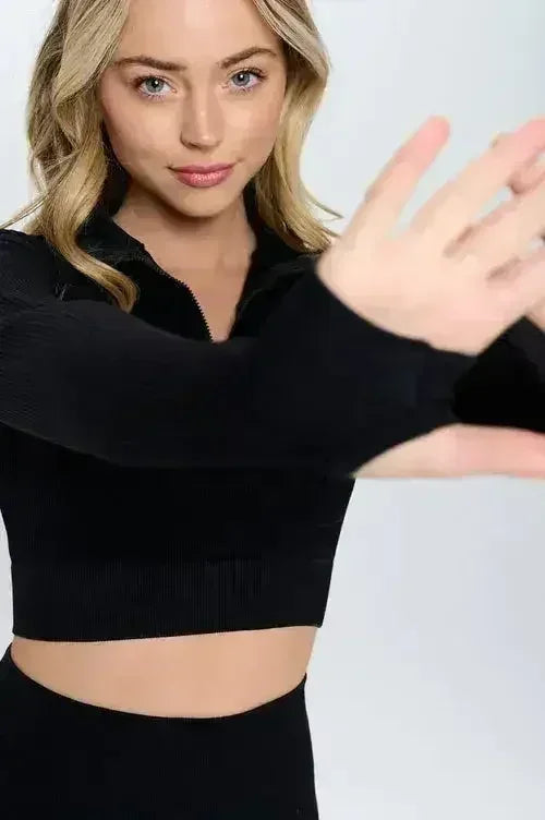 Seamless Half Zip Thumb Holes Crop Top | Stylish & Functional - SJB-DIAMOND ELITES