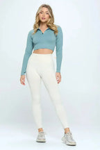 Seamless Half Zip Thumb Holes Crop Top | Stylish & Functional - SJB-DIAMOND ELITES