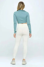 Seamless Half Zip Thumb Holes Crop Top | Stylish & Functional - SJB-DIAMOND ELITES