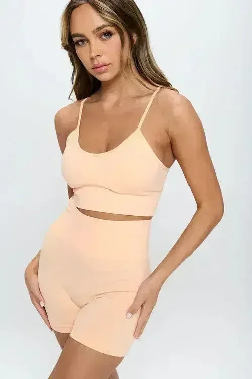 2-Piece Seamless Sleeveless Crop Top & Biker Shorts Set – High-Stretch - SJB-DIAMOND ELITES