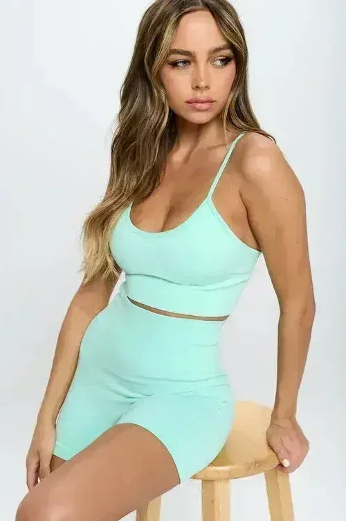 2-Piece Seamless Sleeveless Crop Top & Biker Shorts Set – High-Stretch - SJB-DIAMOND ELITES