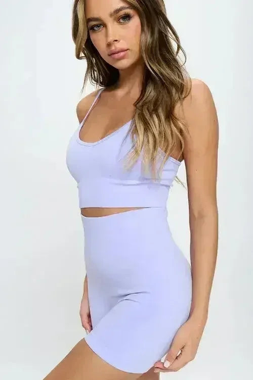 2-Piece Seamless Sleeveless Crop Top & Biker Shorts Set – High-Stretch - SJB-DIAMOND ELITES