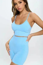 2-Piece Seamless Sleeveless Crop Top & Biker Shorts Set – High-Stretch - SJB-DIAMOND ELITES