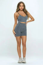 2-Piece Seamless Sleeveless Crop Top & Biker Shorts Set – High-Stretch - SJB-DIAMOND ELITES