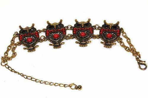 Handmade Gold Tone Owl Bracelet With Colorful Bead Drops