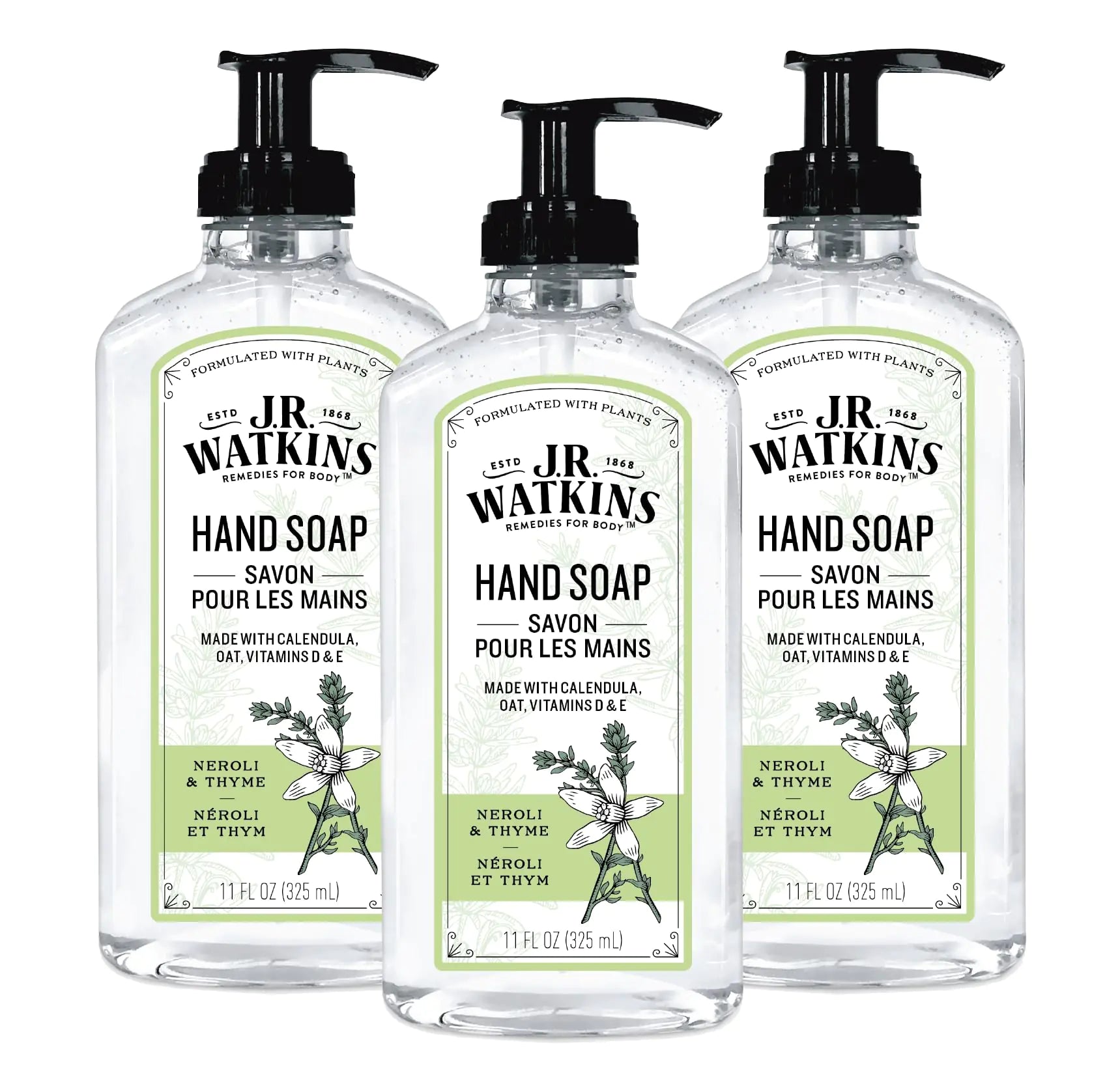 J.R. Watkins Liquid Hand Soap With Dispenser, Moisturizing Hand Soap, Alcohol-Free Hand Wash, Cruelty-Free, USA Made Liquid Soap For Bathroom and Kitchen, Neroli & Thyme, 11 Fl Oz, 3 Pack 11 Fl Oz (Pack of 3) Pi-Mart