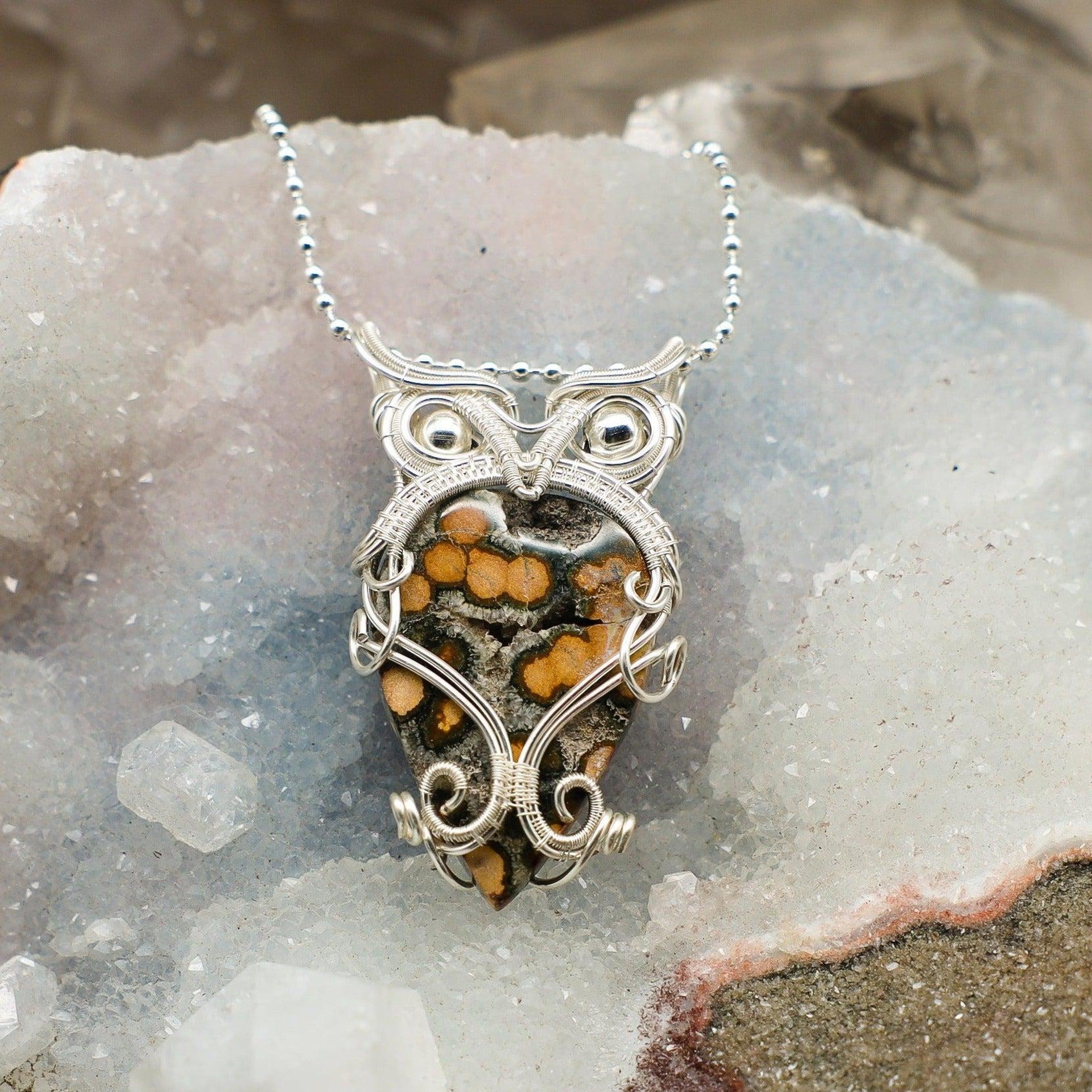 Ocean Jasper Owl Wire Wrap Crystal Pendant - SJB-DIAMOND ELITES
