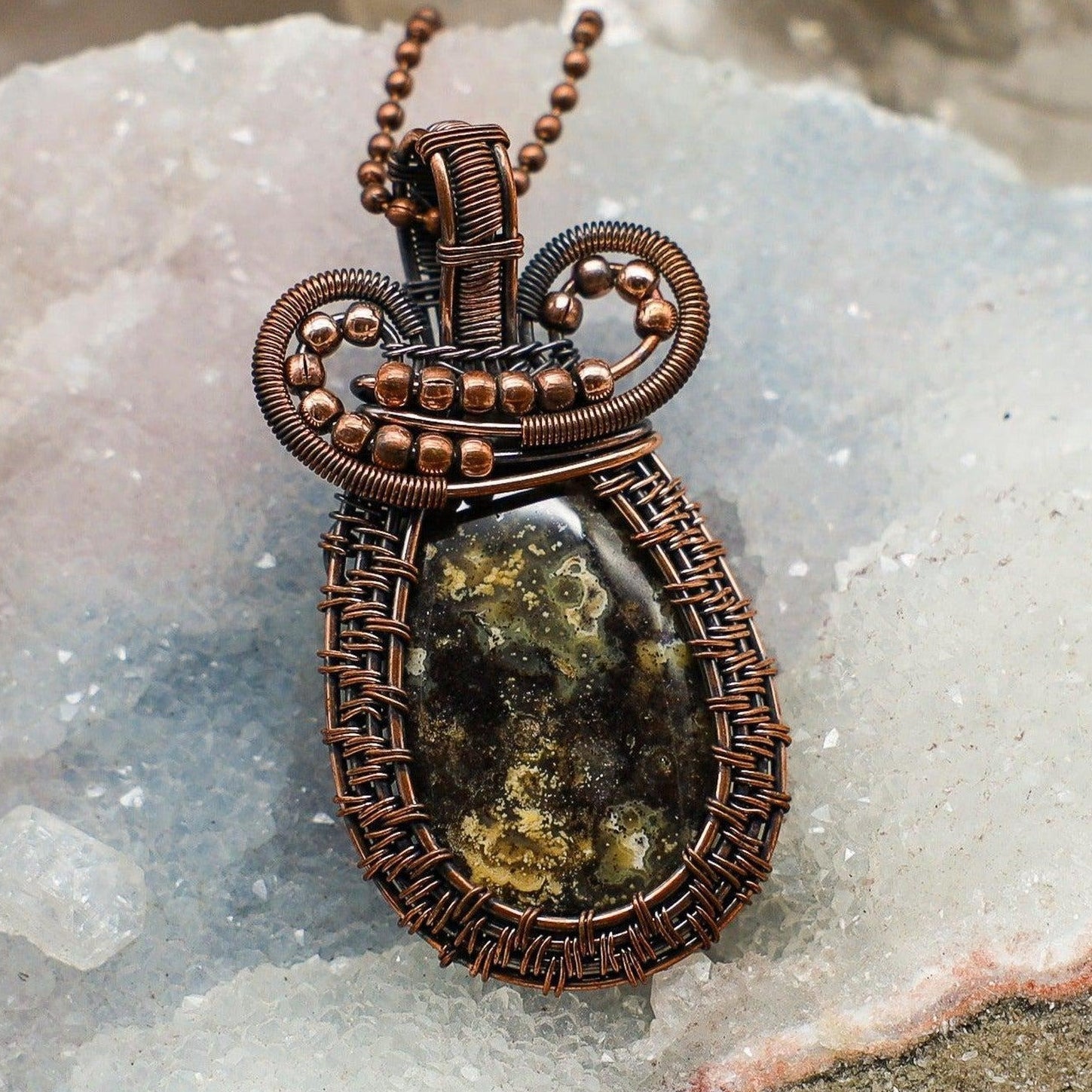Ocean Jasper Wire Wrap Crystal Pendant #1 - SJB-DIAMOND ELITES